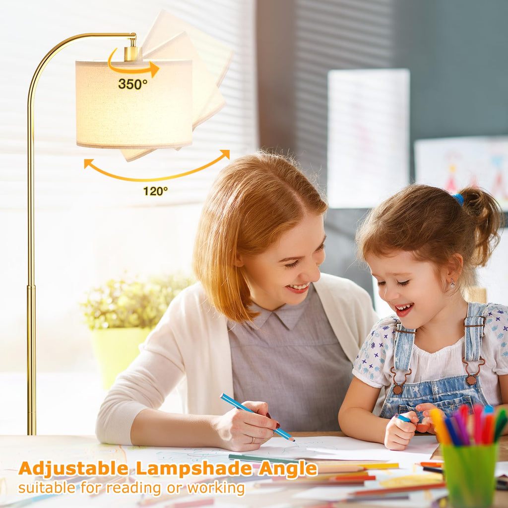 Arc Floor Lamp with Remote and Stepless Dimmable Bulb, Colors Temperature & Brightness Adjustable, Gold Floor Lamps