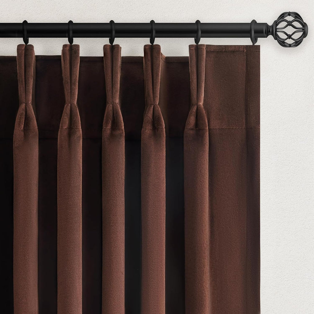 Dark Brown Velvet Blackout Curatins 84 Inches 2 Panels Heavy Thick Vintage Luxury Pinch Pleated Curtain Drapes with Hooks Rings for Living Room Bedrooom,Chocolate Home Decor,W60xL84