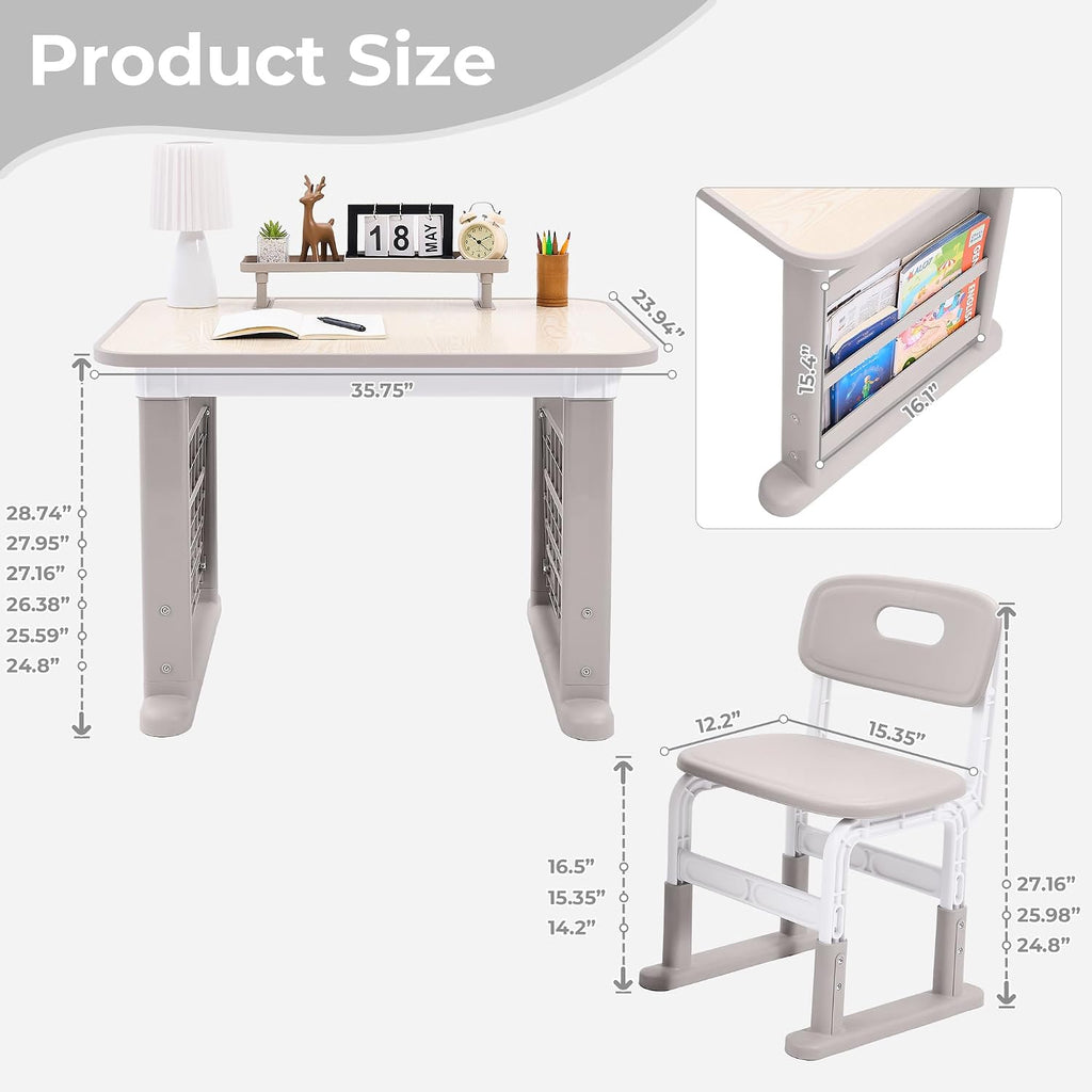 Kids Desk & Chair Set, Height Adjustable, Graffiti Desktop, Grey