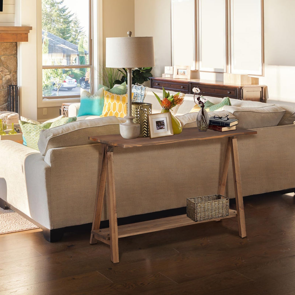 43" Solid Wood Farmhouse Console Table, Natural