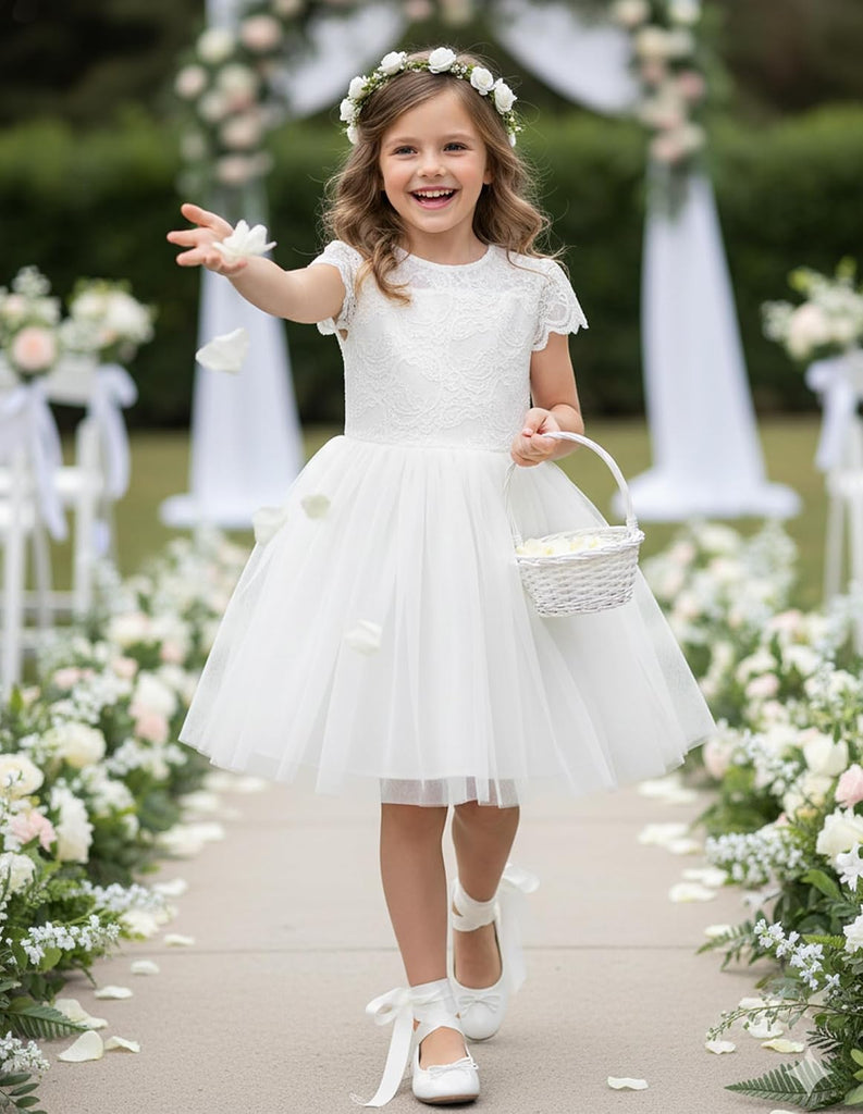 Flower Girl Dress Big Bow Kids Lace Tulle Princess Wedding Gown