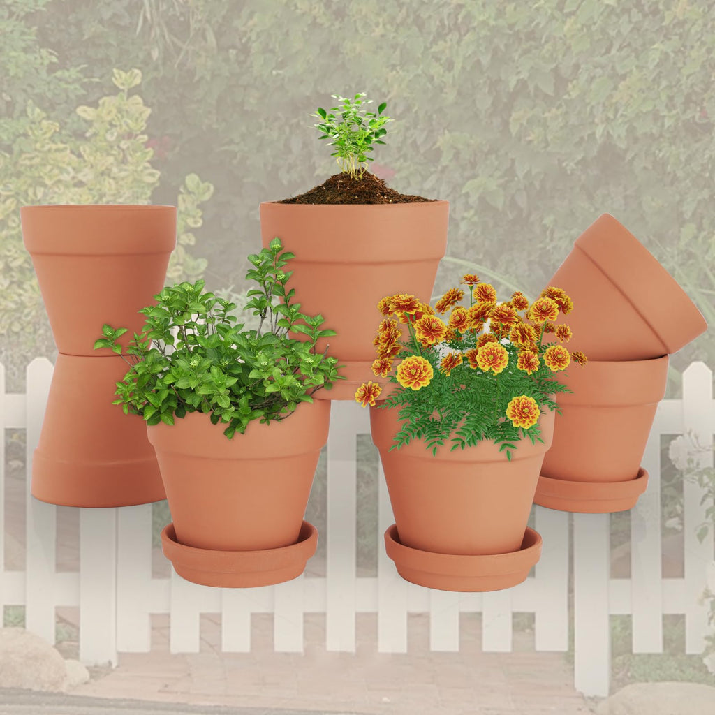 4 Inch Clay Pot for Plant with Saucer, Flower Pot with Tray, 12 Pack Small Terra Cotta Plant Pot with Drainage Hole