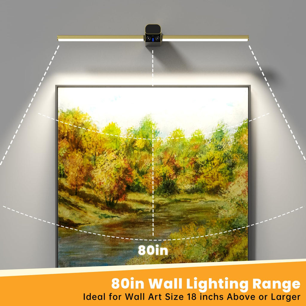 20 Inch Picture Light for Wall, 10000mAh Rechargeable Battery Operated Cordless LED Art Display Light with Remote &