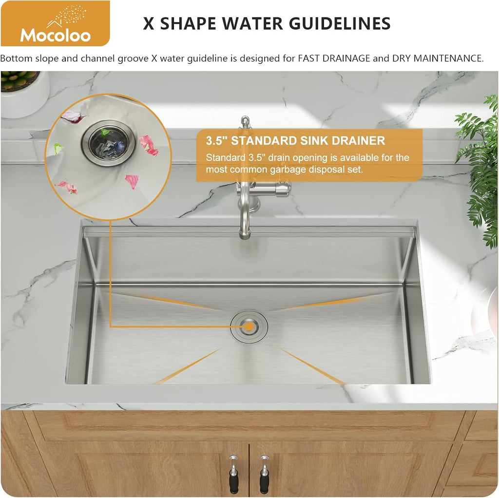 32 Inch Undermount Kitchen Sink - 32 x19 Kitchen Sink 16 Gauge Stainless Steel Deep Single Bowl Handmade Under