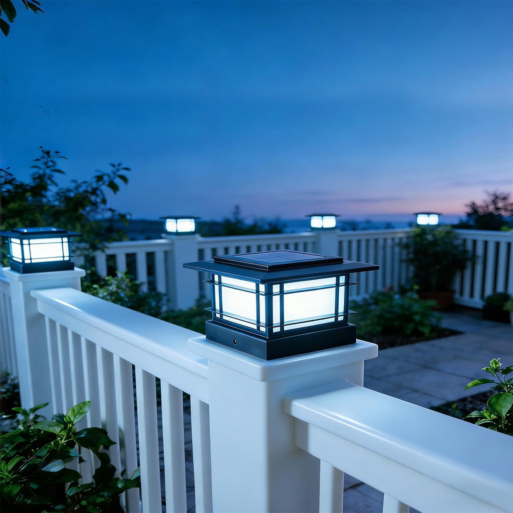 4x4 Solar Post Cap Lights Outdoor with 2 Color Modes, 6 Pack Upgrade Fence Post Solar Lights Black Shell for 4x4