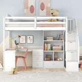 Twin Loft Bed with L Shaped Desk, Storage Drawers and Bookcase