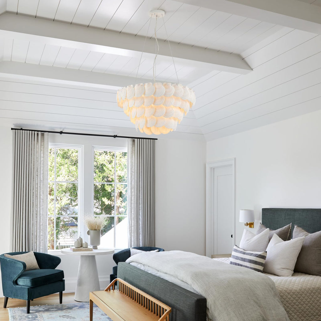 Dia 22.5 inche, 7-Light Natural Shell Chandelier for Foyer, Coastal Dining Room Light, Large Pendant Chandelier