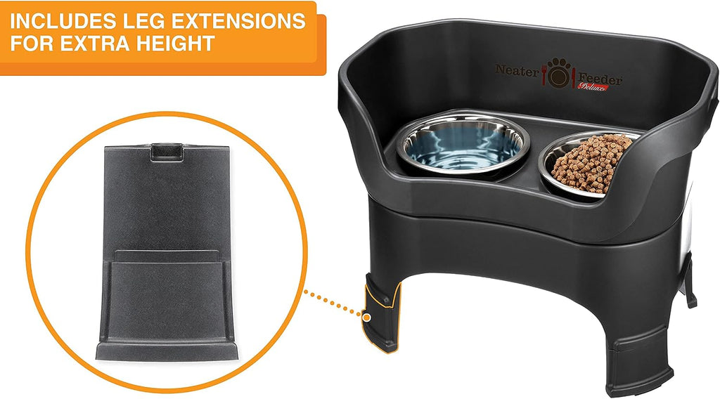 Feeder Deluxe Mess-Proof Elevated Dog Bowls for Large Dogs (40+ lbs), 2 Height Adjustable (14.5" & 17.5") No-Spill