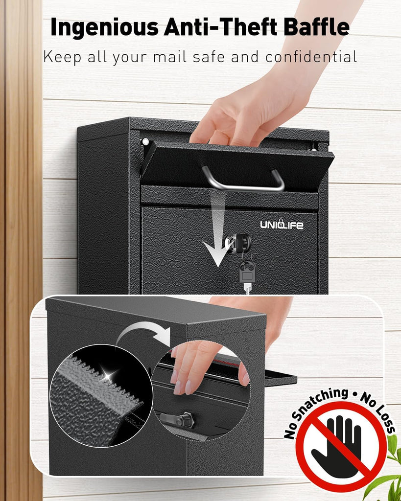 Wall Mount Mailbox Theft Heavy Duty Locking Mailbox, Large Mailbox with Key Lock, Security Mail Box, Safe Key Drop Box