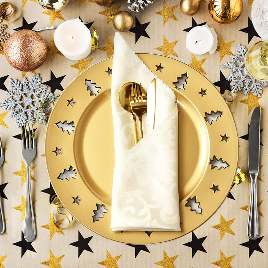 Christmas Tree Gold Charger Plates, Set of 6 Reusable Chargers for Dinner Plates, Table Setting, Christmas Holiday