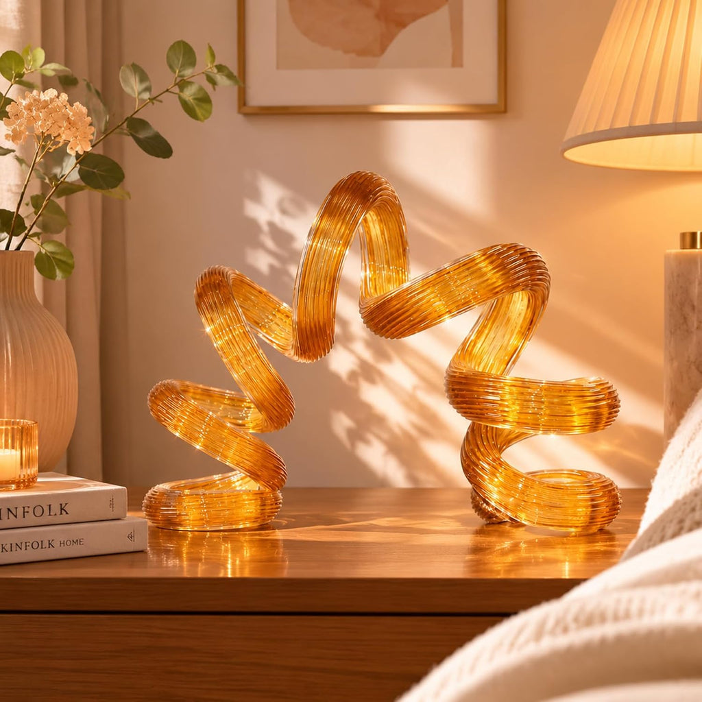 Hand Blown Glass Sculpture, Abstract Art Home Office Shelf Decor, 7.9" L x 5.5" H