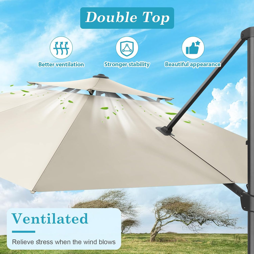 HOTEEL10x10ft Patio Umbrella Cantilever Umbrellas Double Top - Upgrade and Intensify
