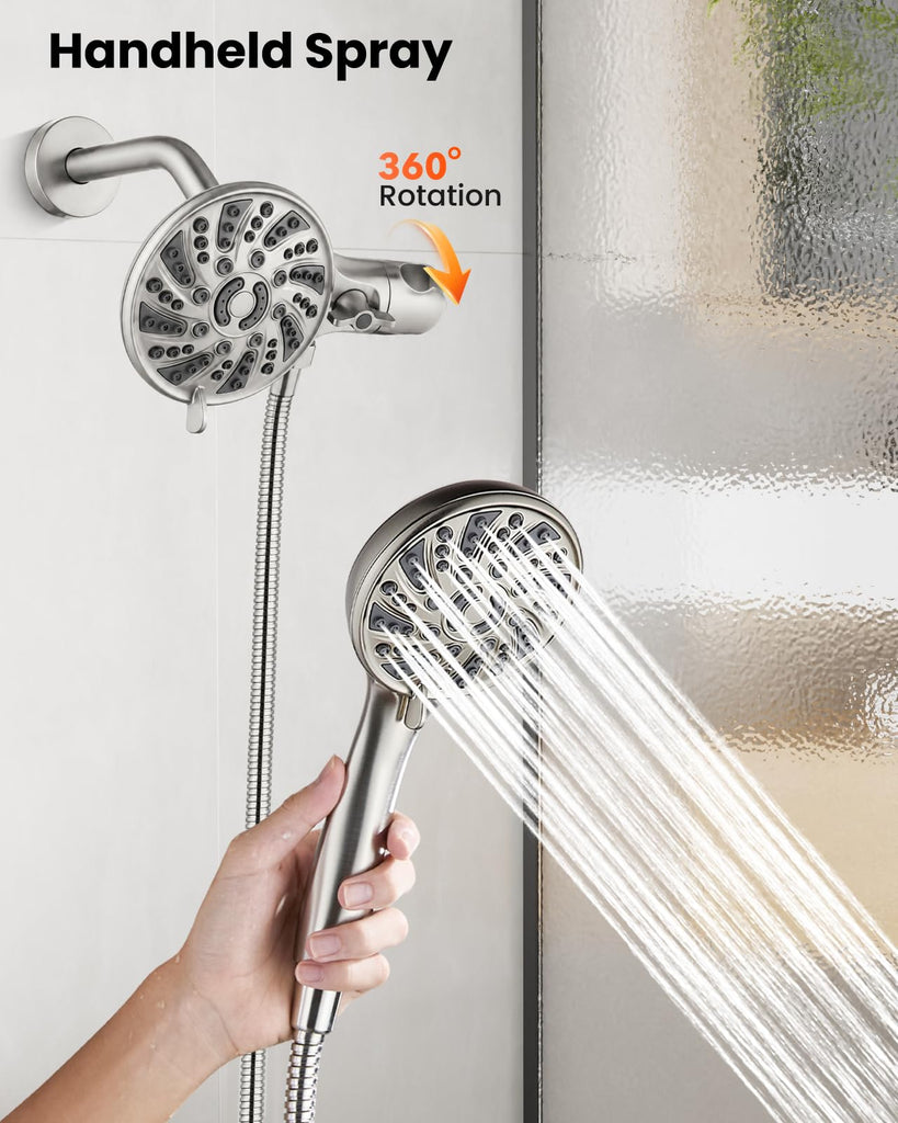 Dual Shower Head Kit with Valve 6 Mode Handheld Brushed Nickel