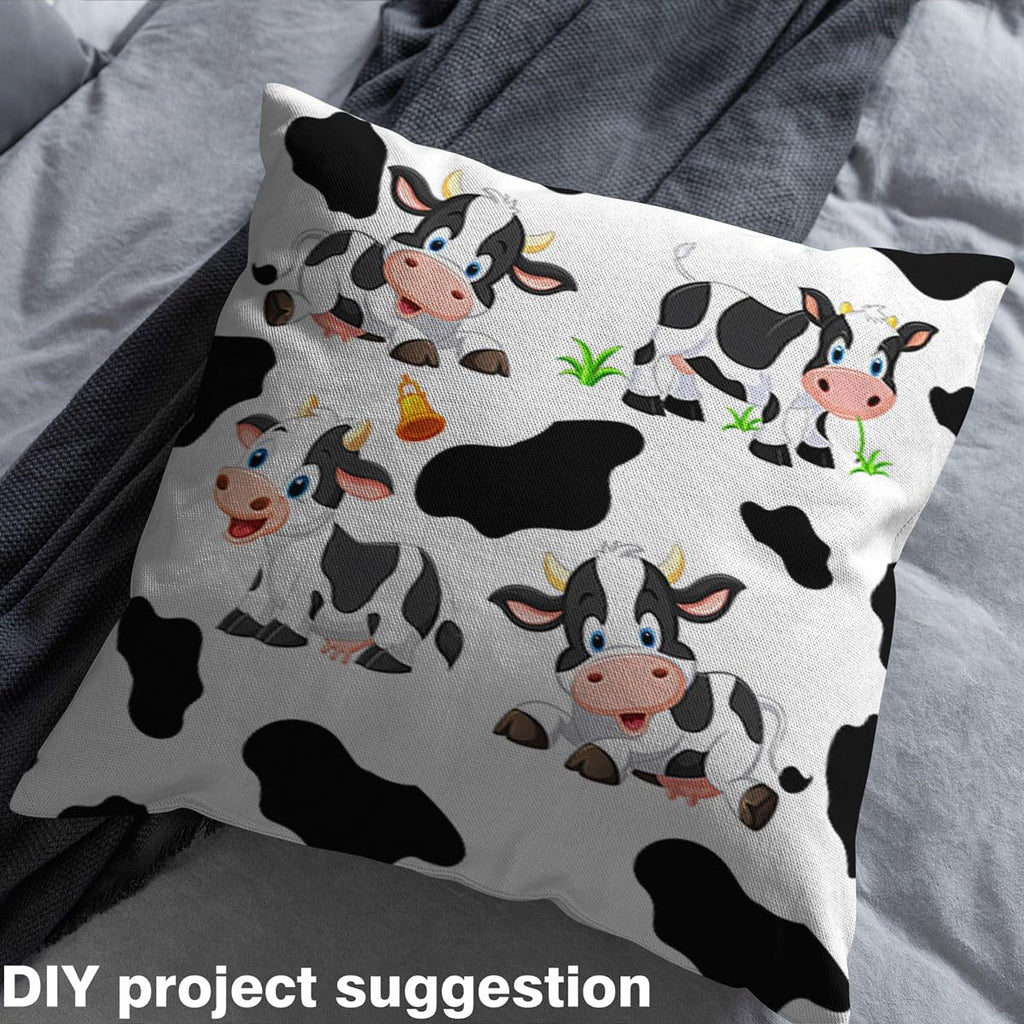 Cartoon Milk Cow Upholstery Fabric By The Yard, Cow Print Reupholstery Fabric for Chairs, Farmhouse Animals Decorative