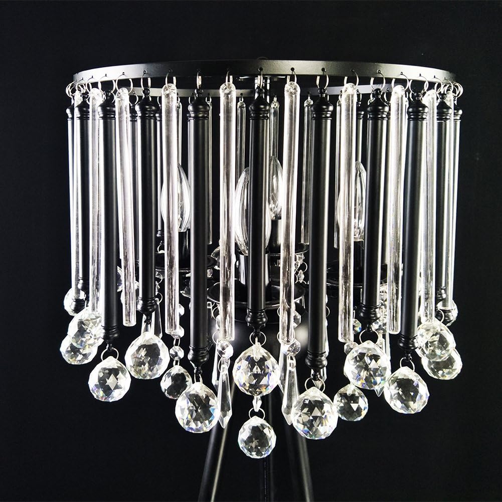 KU300168 Unique Romance Crystal Tripod Floor Lamp Black Suitable,Coffee Shop,4 Lights