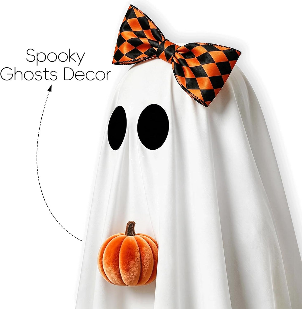 Halloween Decorations Indoor, 2 Pack Lighted Ghost Decor with Broom Pumpkin - Set of 2