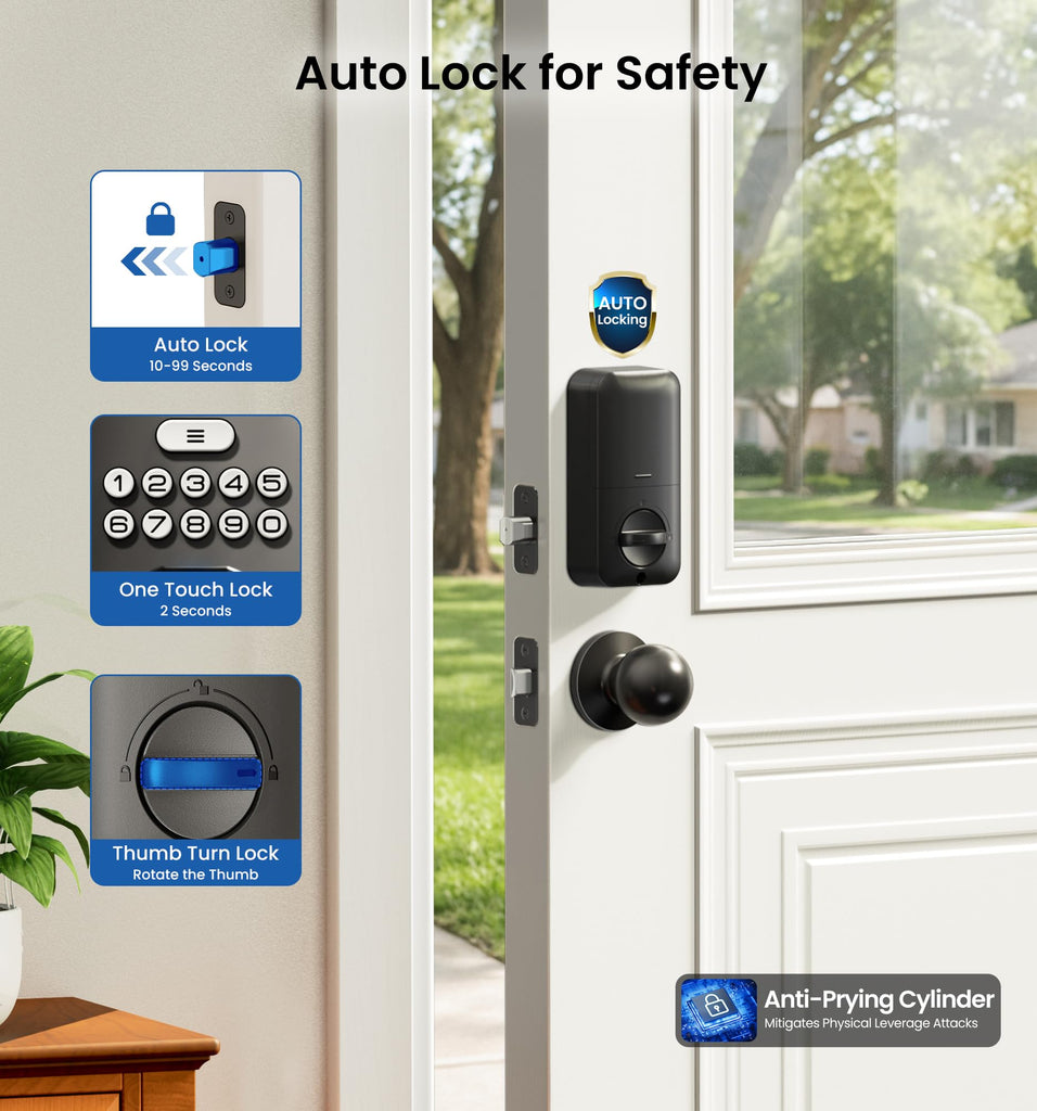 Fingerprint Deadbolt Door Lock with Knob Set, Matte Black