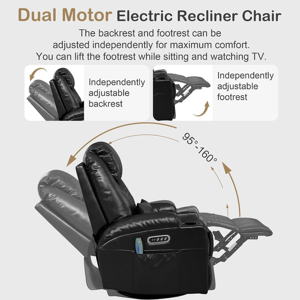 Power Swivel Rocker Recliner with Dual Motor, 240° Electric Glider Recliner with Heat & Massage, Rocking Chair