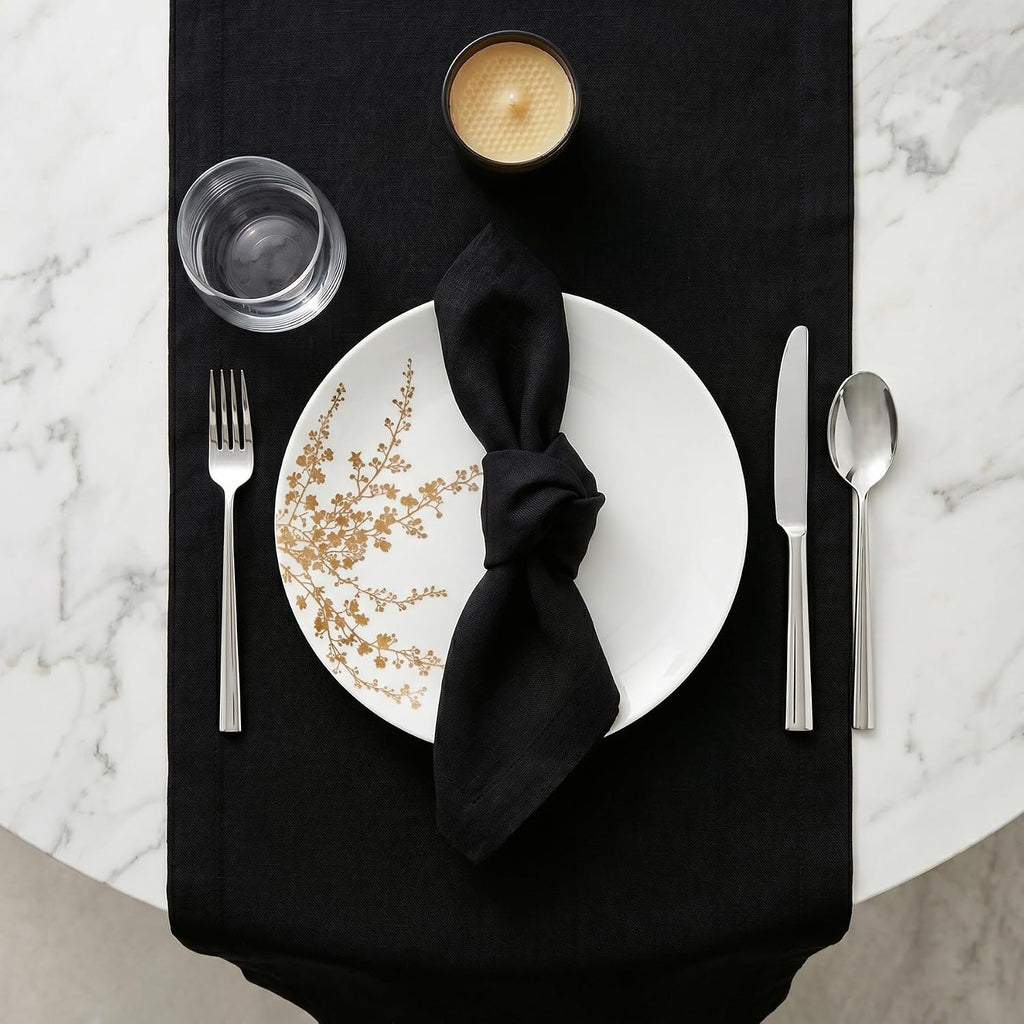 100% Pure Linen Dining Table Runner Black, Fete 14 x 108 in | Table Runners for dining, hallway and console table