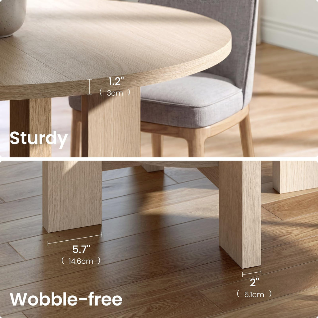 47 Inches Round Dining Table for 4-6 People, White Oak Gray