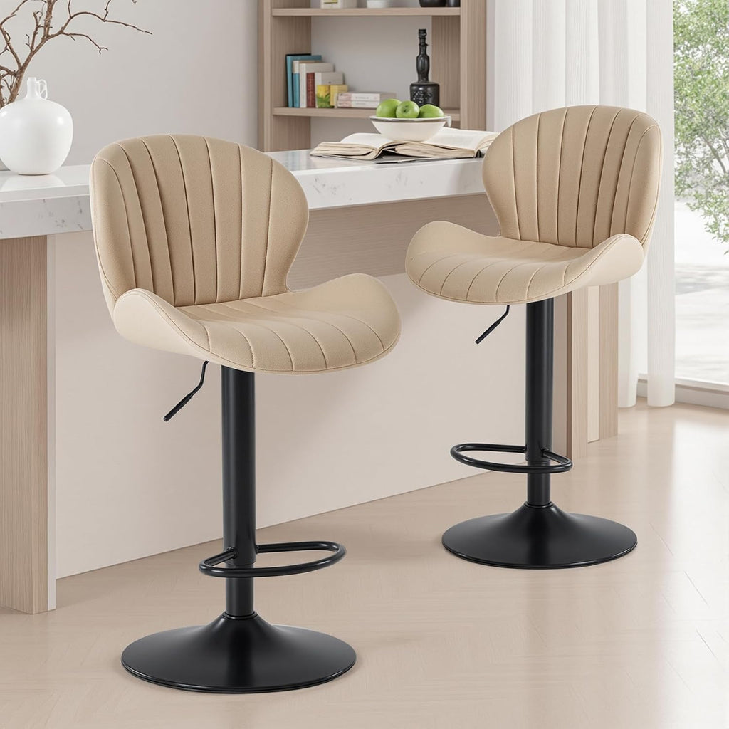 Bar Stools Set of 2, Modern Swivel Bar Chairs, Adjustable Fabric Upholstered Barstools Counter Height with Backrest
