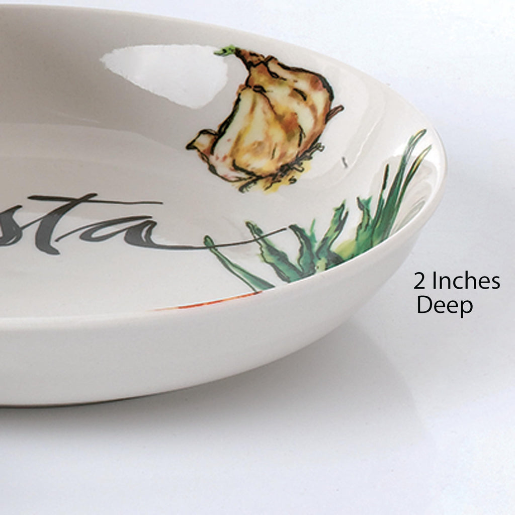 5Piece Porcelain Pasta Set Vegetable Design, Multicolor