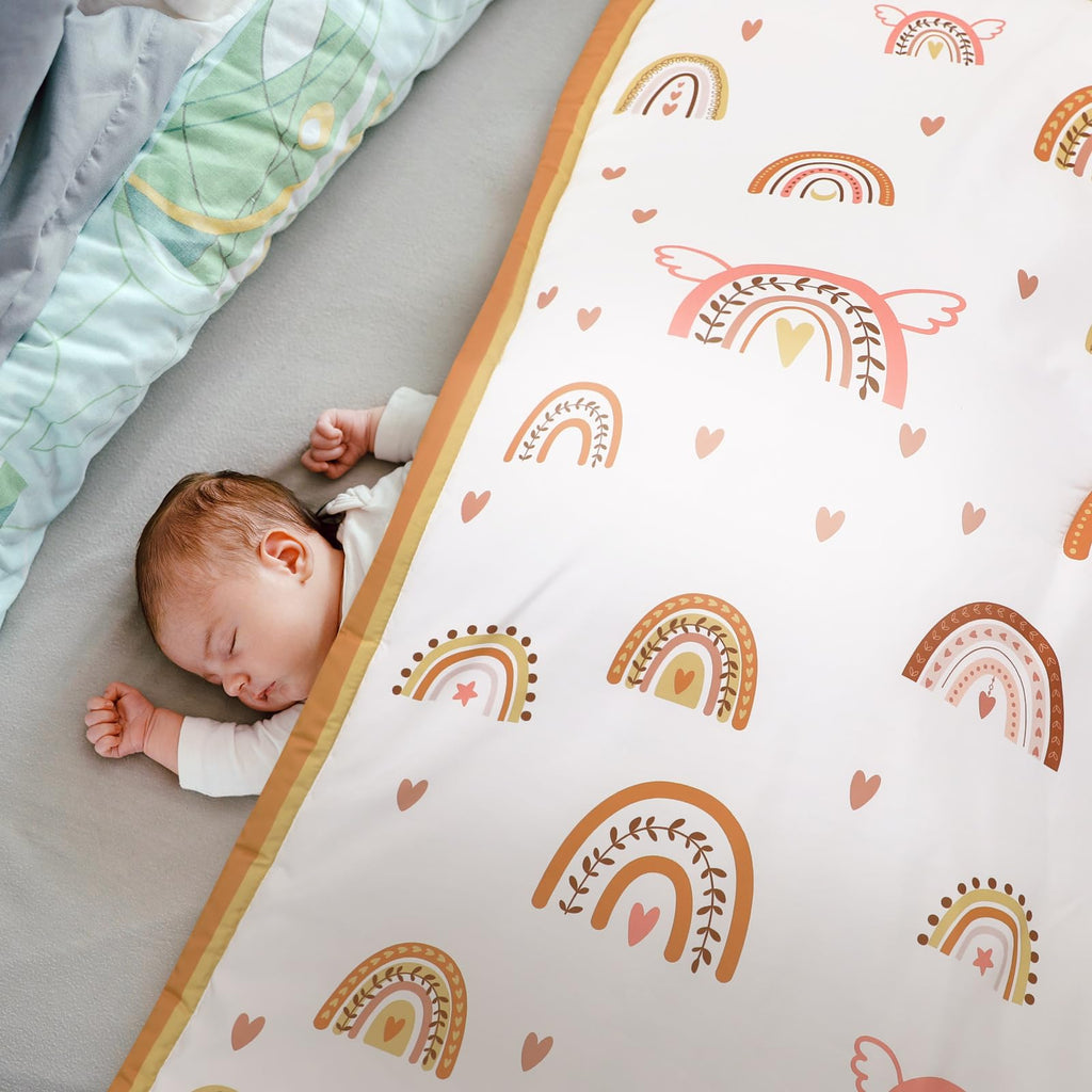3 Pcs Boho Crib Bedding Set Rainbow, Comforter Sheet