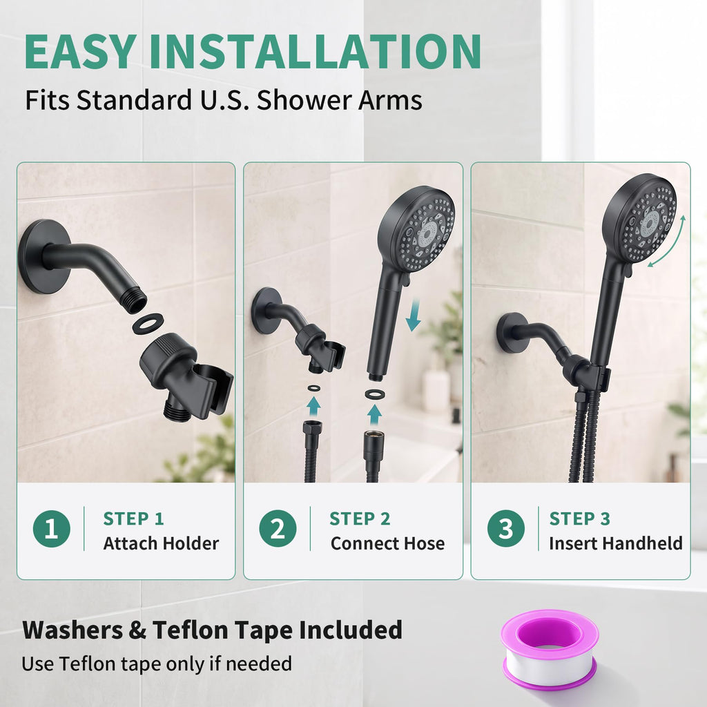 High Pressure Filtered Handheld Shower Head, Black, 4 Filters