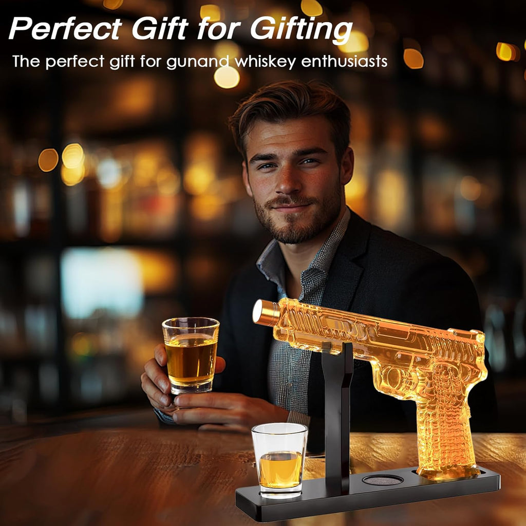 Gifts for Men Dad, 10.5oz/300ML 【Handcrafted】Gun Whiskey Decanter Set with Shot Glass, Unique Birthday Gifts for Men - Set of 4