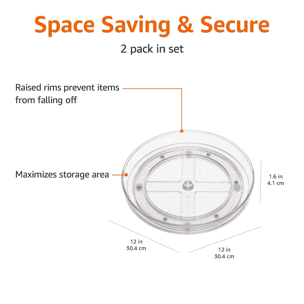 Clear Lazy Susan Turntable Organizer for Organization, 12-Inch, 2-Pack