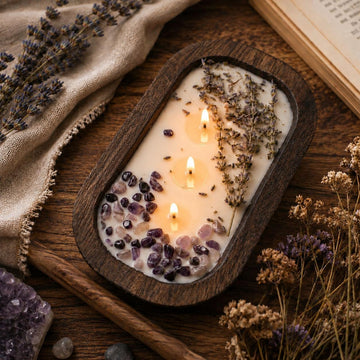 Lavender Dough Bowl Candle, Wood Bowl Scented Candle Decor Gift