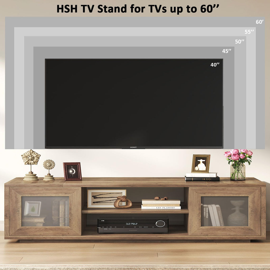 TV Stand with Storage, TV Stands, Rustic Oak, 55 Inch