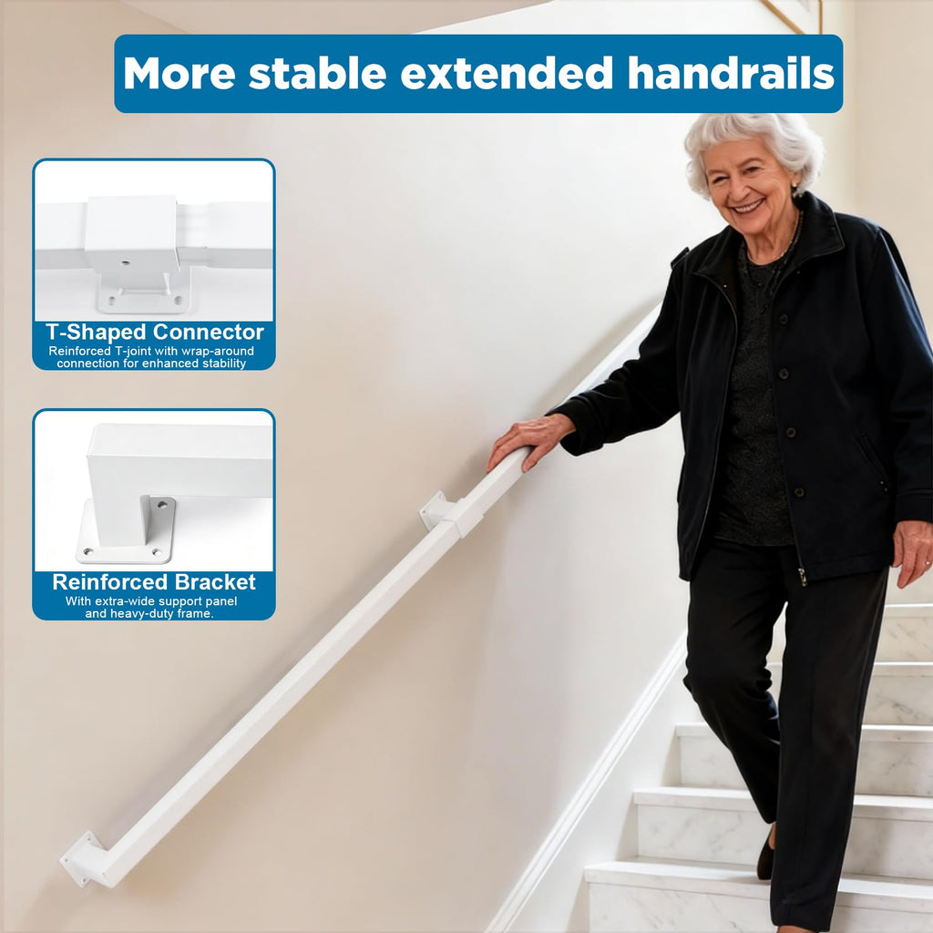 13FT White Industrial Handrail, Heavy Duty Galvanized Steel Railing Kit for Indoor and Outdoor Stairs and Steps, with