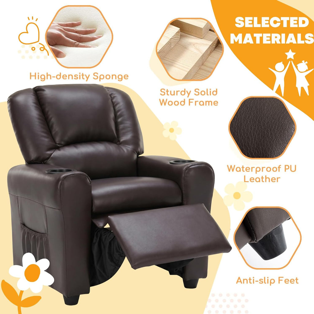 Kids Recliner Chair PU Leather Reclining Toddler Push Back Sofa Ages 1-6