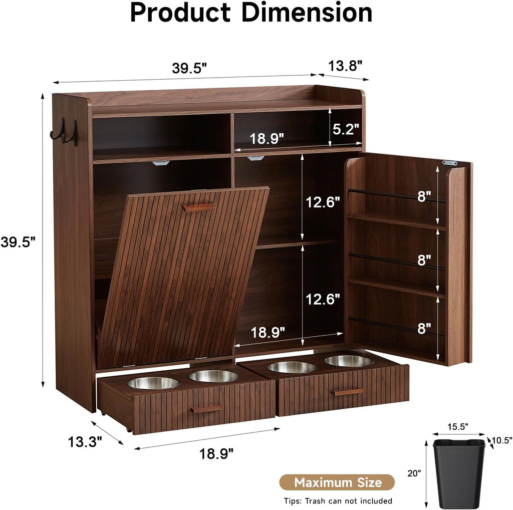 Large Dog Food Storage Cabinet & Dog Feeding Station, Dark Walnut