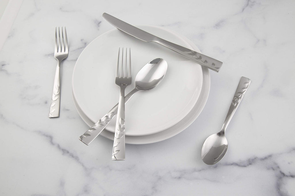 Silversmiths 268320R Blossom Sand 20-Piece Flatware Silverware Set, Service for 4, Stainless Steel, Includes