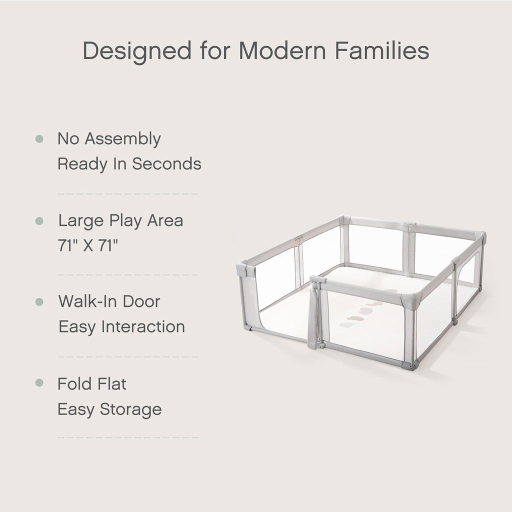 Baby Playpen, Pre-Assembled Foldable Playpen with Adult Door, 71" x 71" Large Play Yard for Babies & Toddlers
