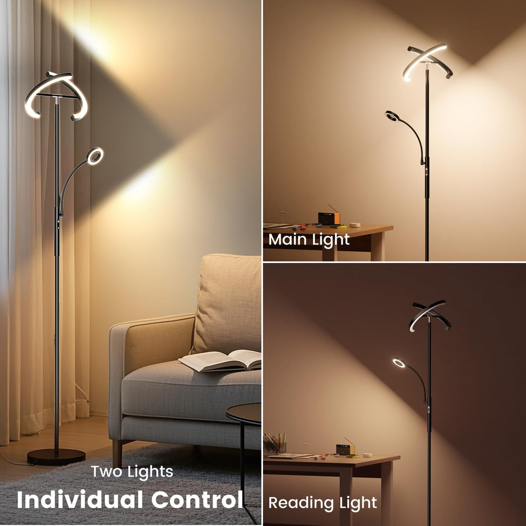 LED Floor Lamp - Modern Standing Lamp with Reading Light, Remote Touch Control Floor Light Dimmable Mother-Daughter