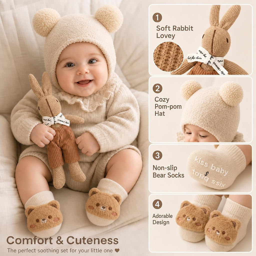 Baby Gifts for Baby Shower, 9pcs Newborn Essential for Boys Girls 0-6 Months with Footed Romper/Muslin Swaddle