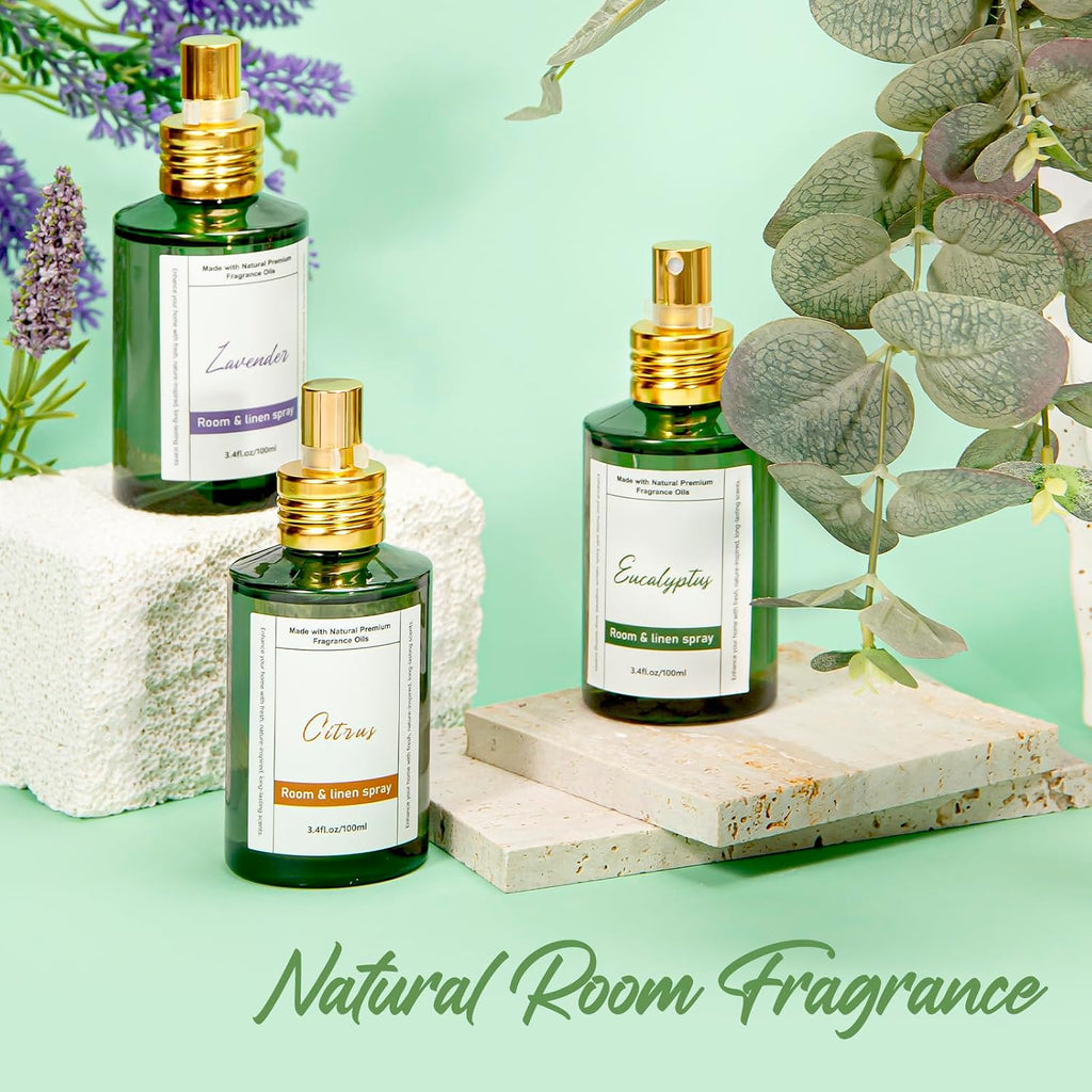 Room Spray Odor Eliminator 3 Pack, Natural Essential Oil Air Freshener Spray Bathroom and Kitchen, Lavender, Citrus - Set of 3