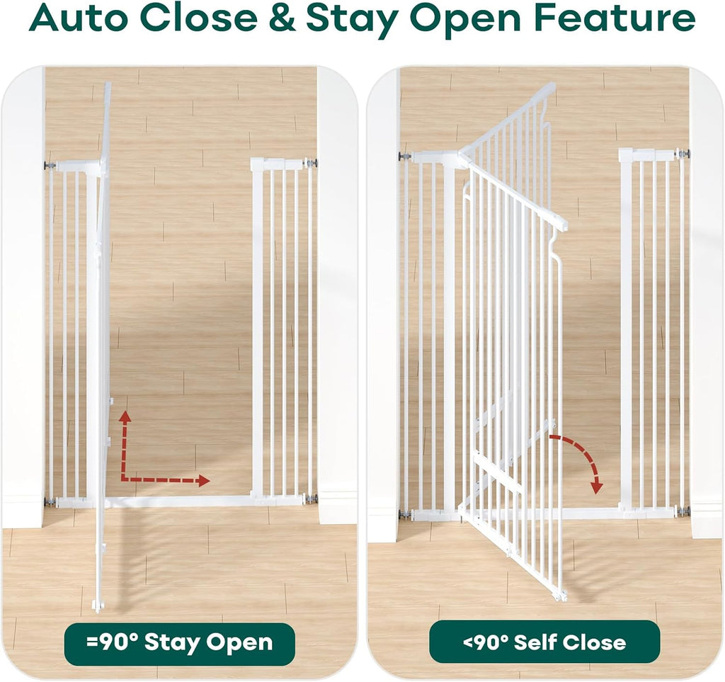 53in Extra Tall Cat Gate for Doorway, 29.5-40.6in Auto Close Pet Gate-White