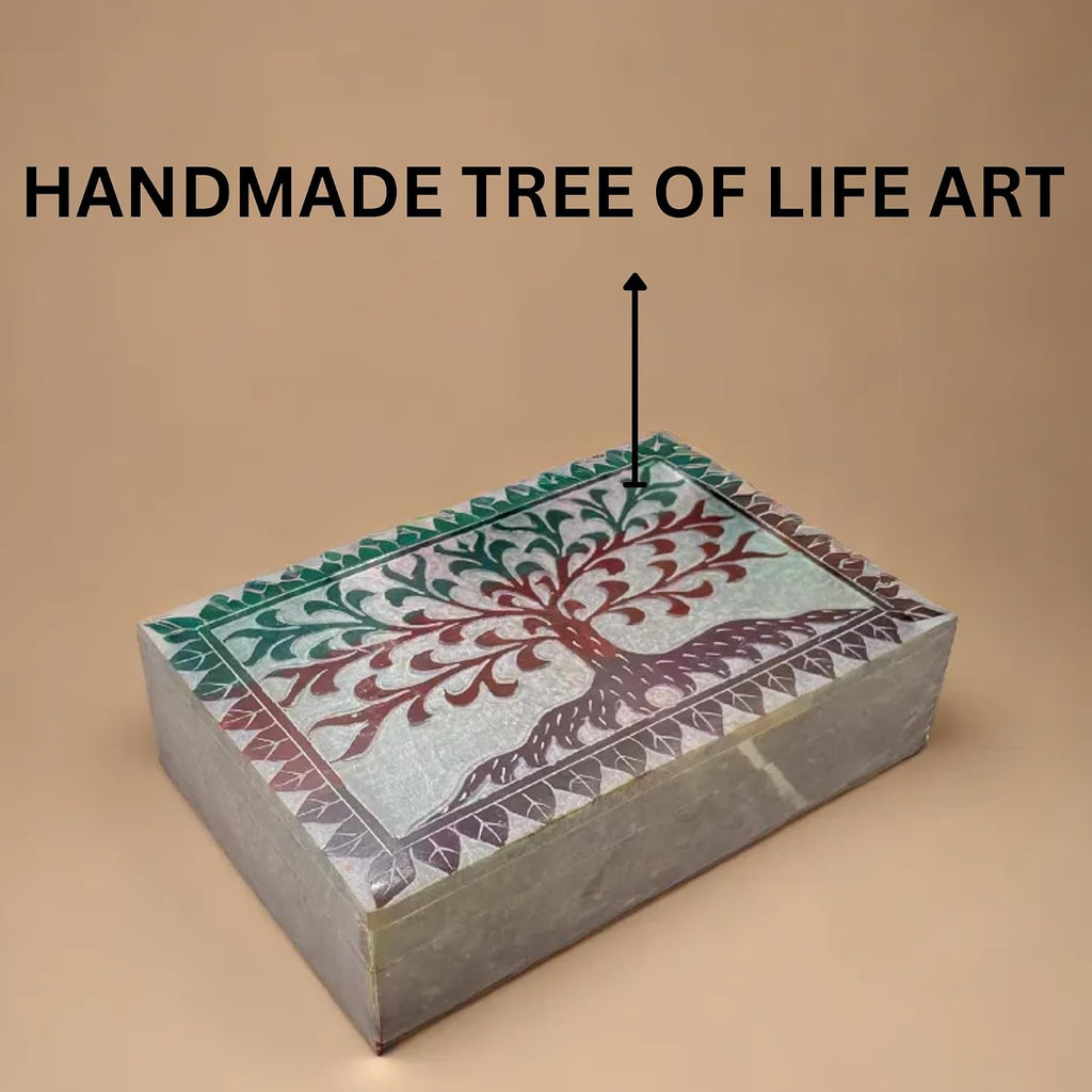 Hand Carved Marble Soapstone Square Jewellery Box, 6x4x1.75