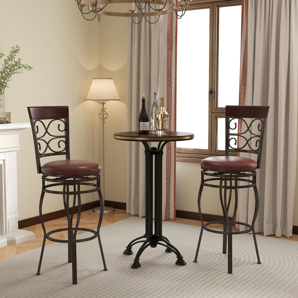 30 Inches Bar Height Bar Stools Set of 4, 360 Degree Swivel Retro Tall Metal Barstools with Leather Padded Seat and