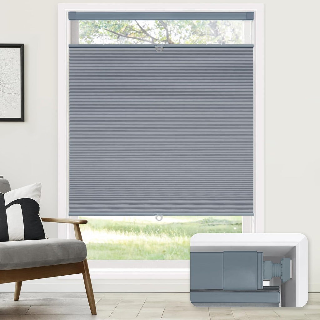 No Drill Cordless Cellular Shades, Dark Grey | Top Down Bottom Up (TDBU) Honeycomb Shades, Blackout Light Blocking