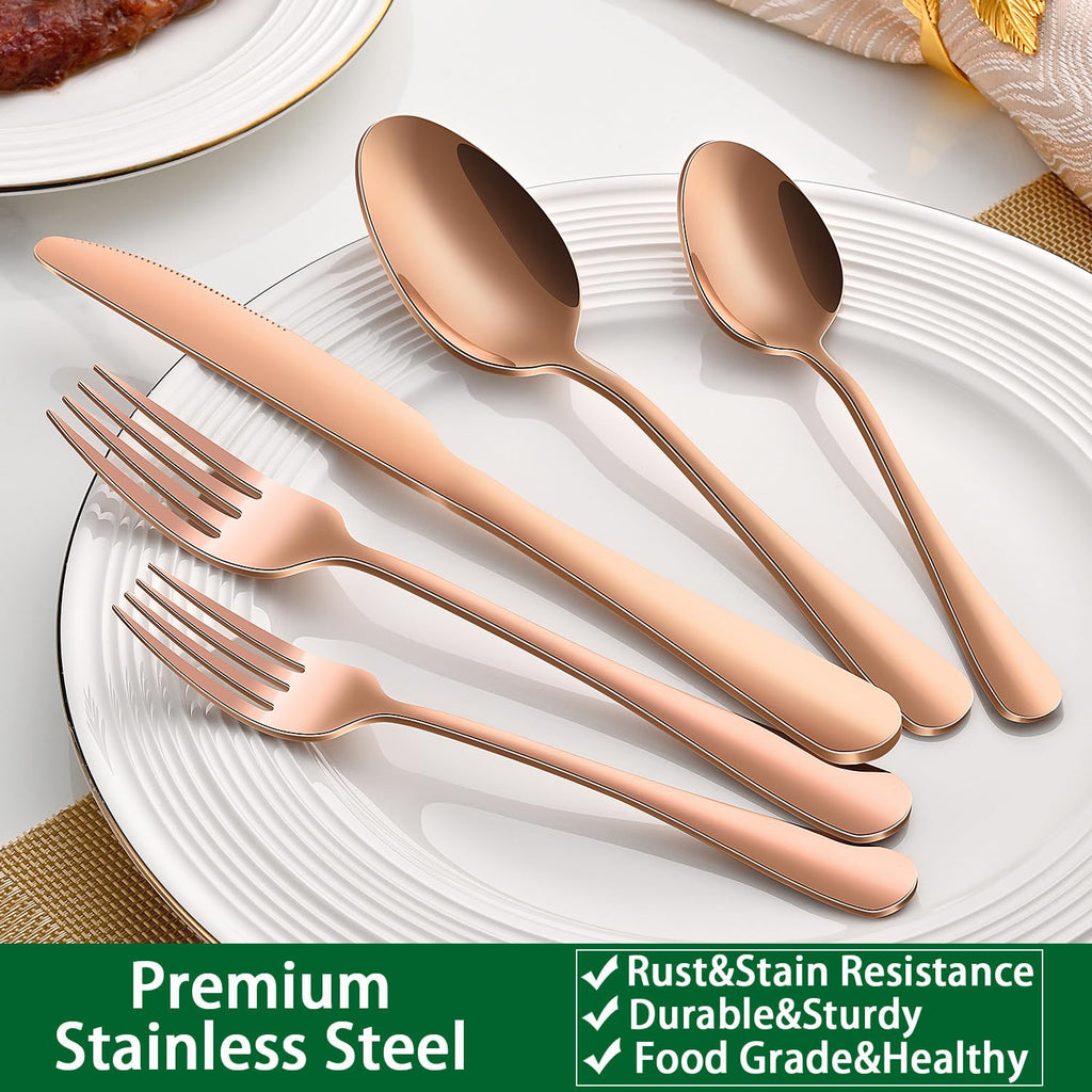 Rose Gold 30-Piece Flatware Sets Service For 6,Pink Silverware Set Includes Knife Spoon And Forks Eating Utensils