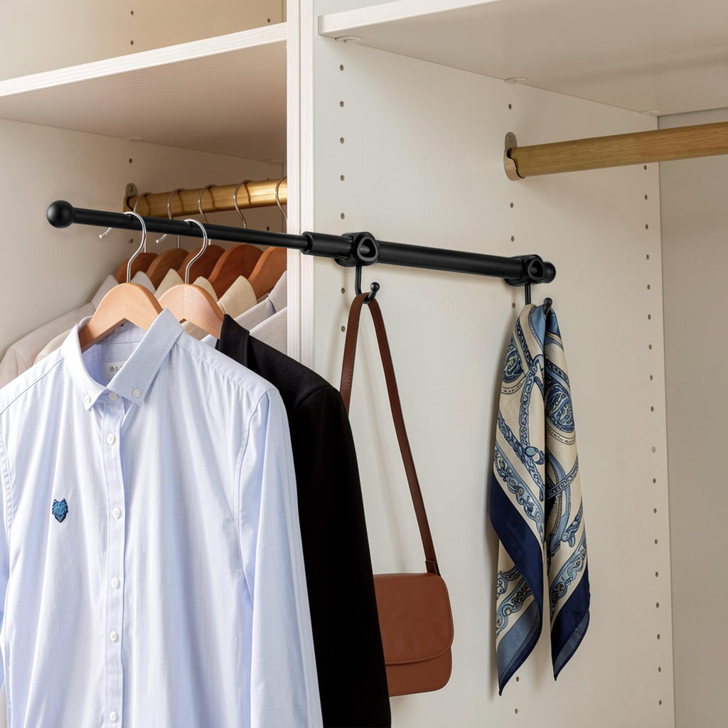 Valet Rod for Closet Pull Out with Hooks, Easy To Install (Black/2 Pack, 14 Inch)