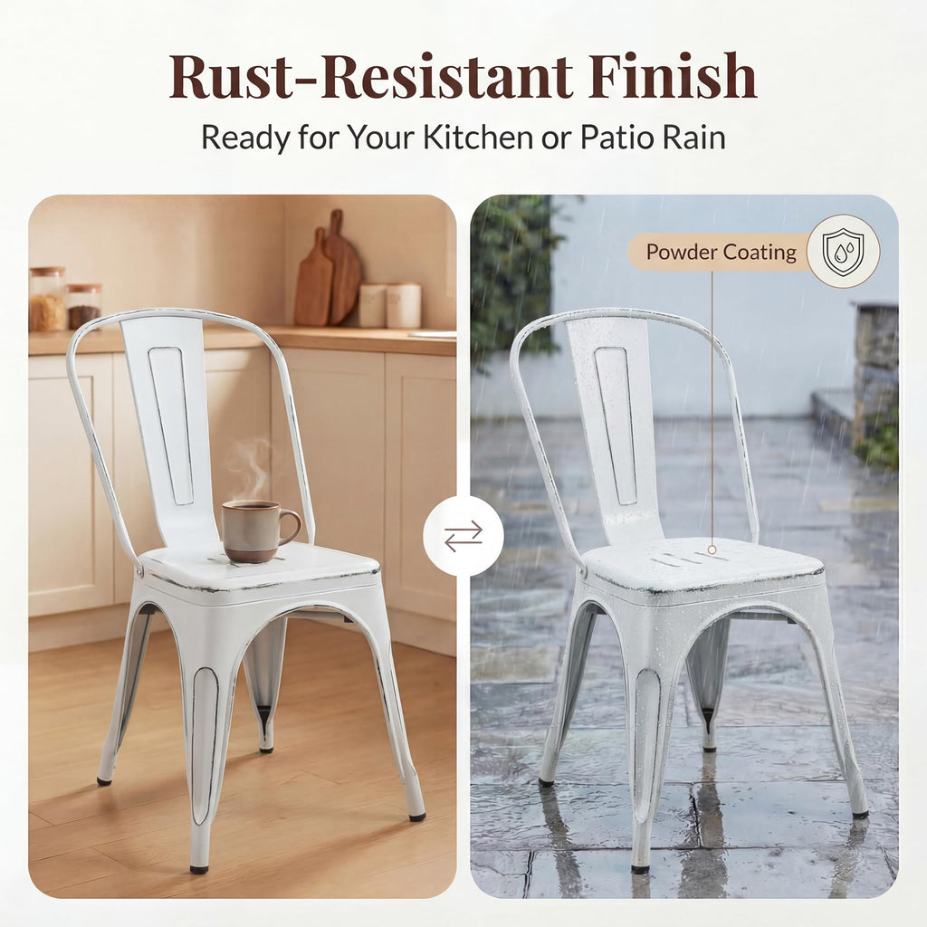 Metal Dining Chair Stackable Indoor Outdoor Industrial Vintage Chairs Bistro Kitchen Cafe Side Chairs with Back Set