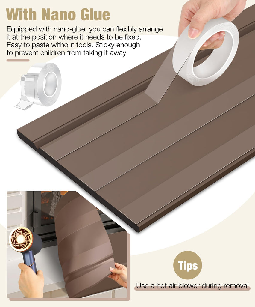 Fireplace Baby Proofing 80'', Soft Seat Hearth Cushion for BabyProof, Brown