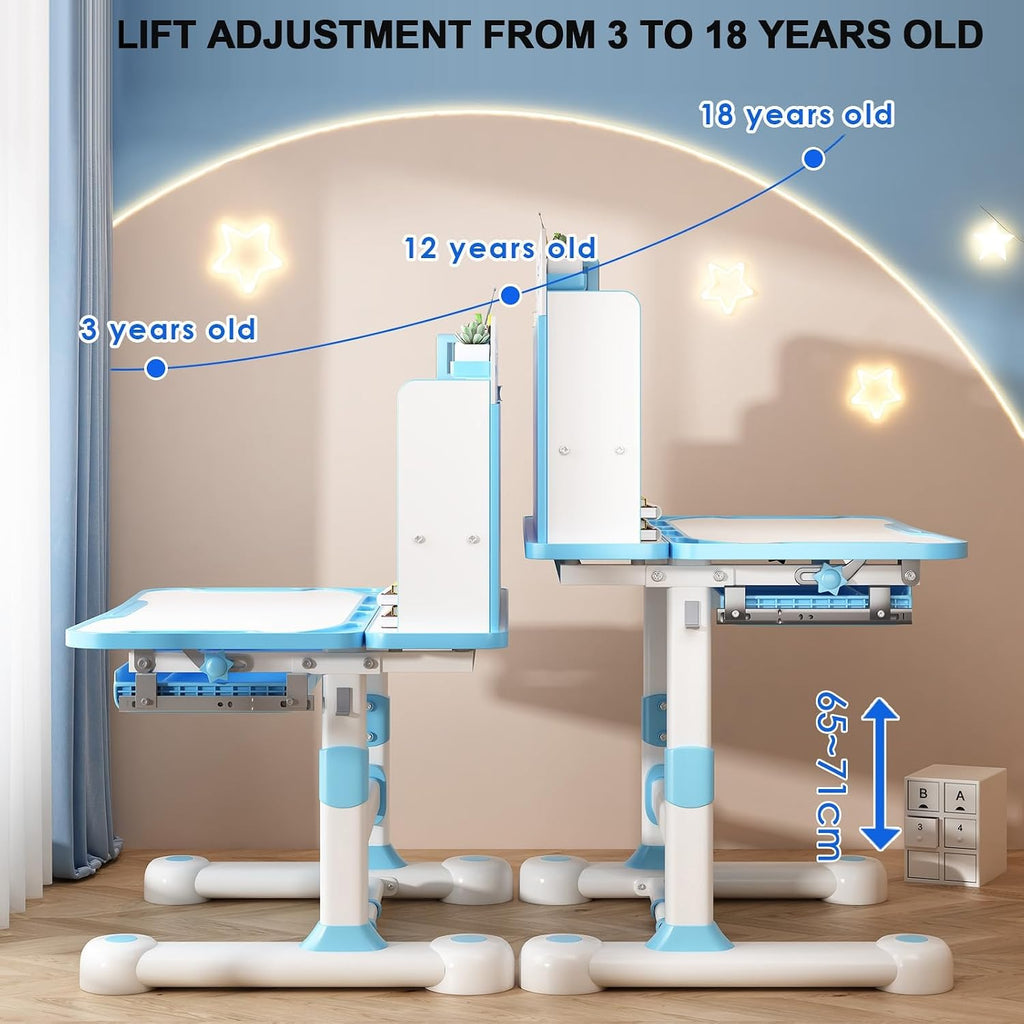 Kids Desk and Chair Set, Height Adjustable Study Table with Tilt Desktop