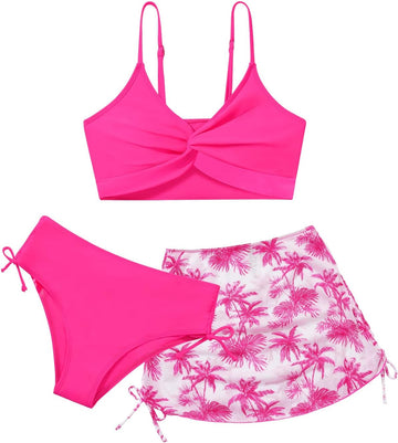 Girls Swimsuit with Skirt Twist Cross Teen Bikini Set Swim Bathing Suits